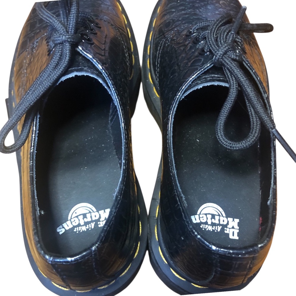 DR MARTENS 1461 quad croc emboss leather platform shoe in gunmetal - Picture 9 of 14